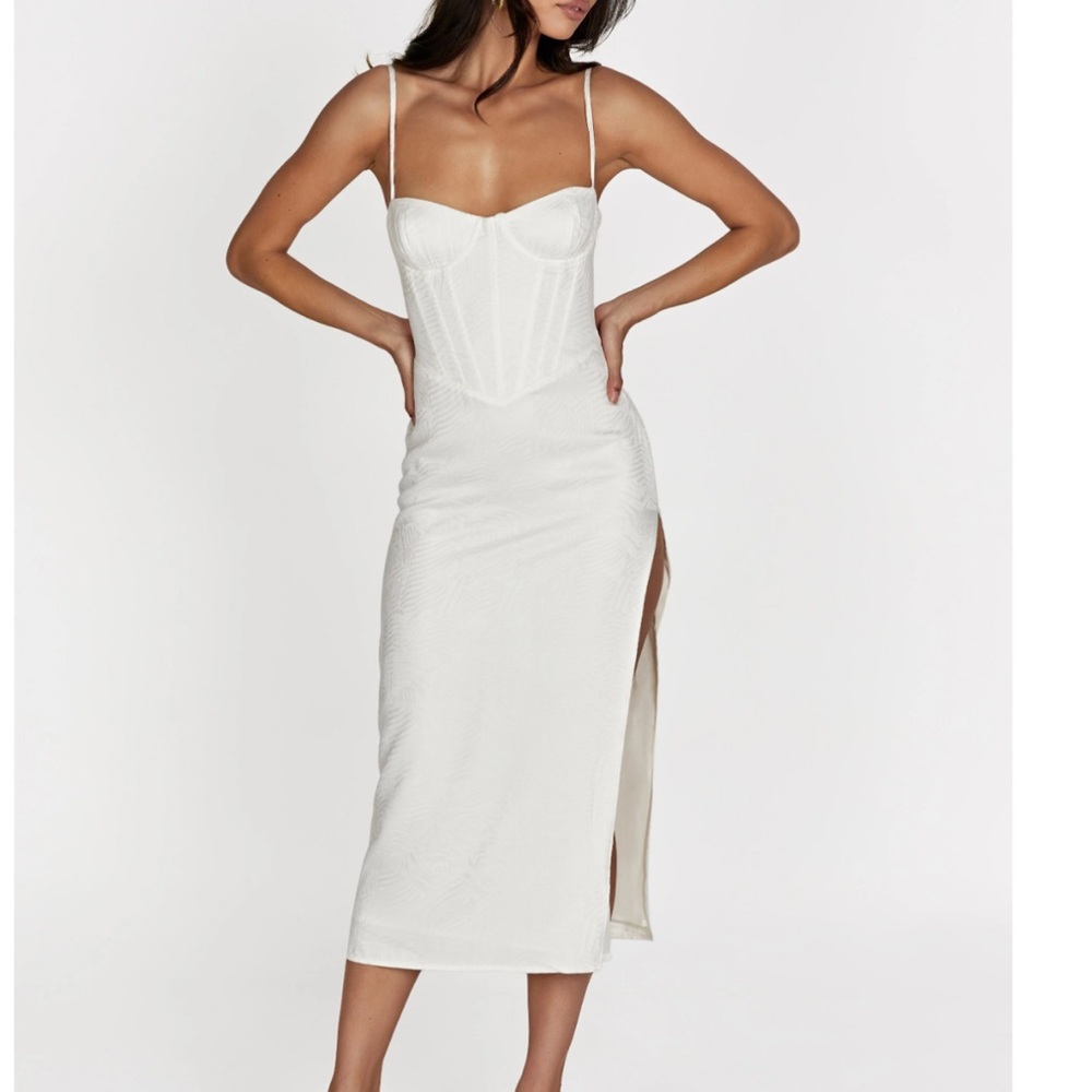 MESHKI MAGGIE CORSET MIDI DRESS